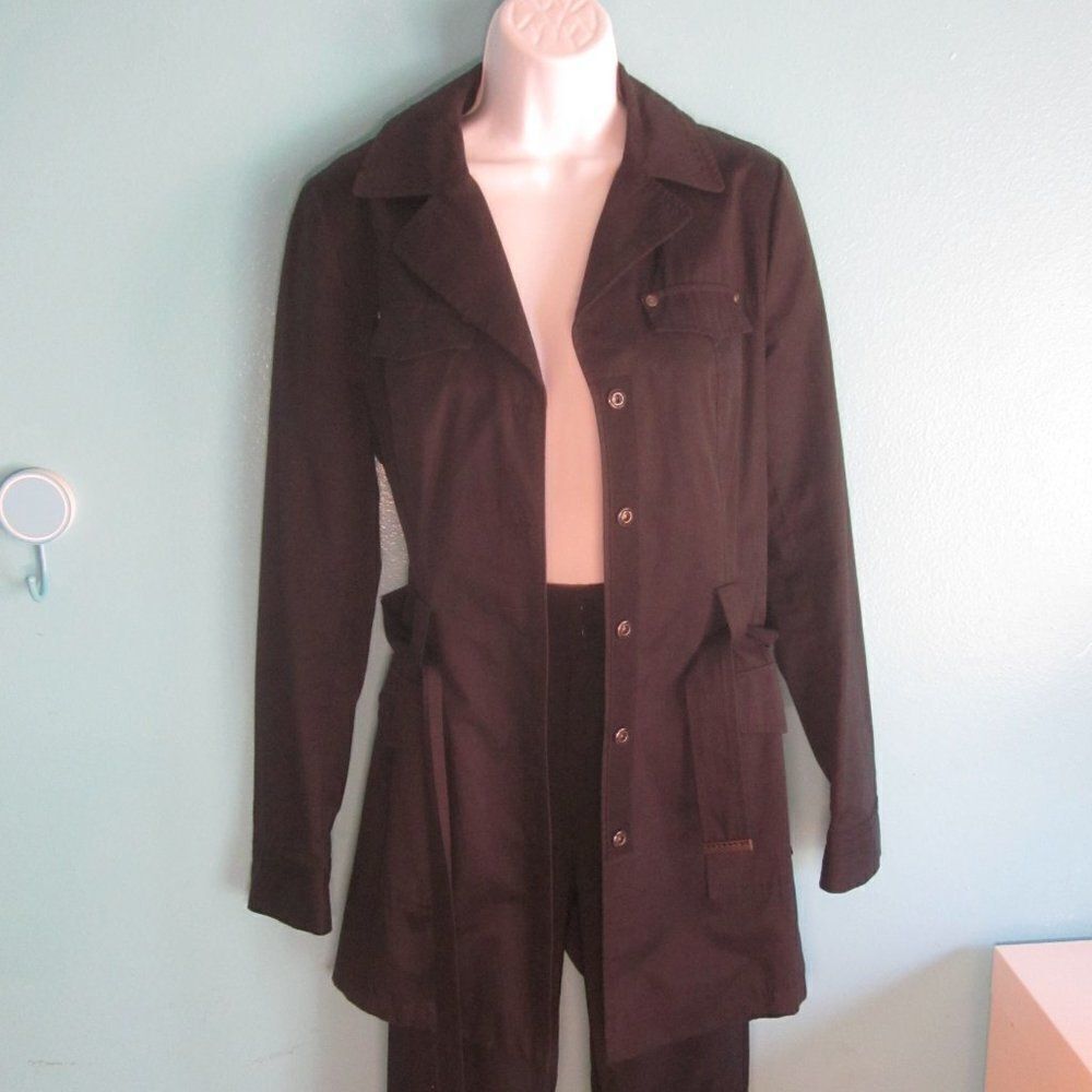 T Tahari Black Trench Coat Snap Front Size S